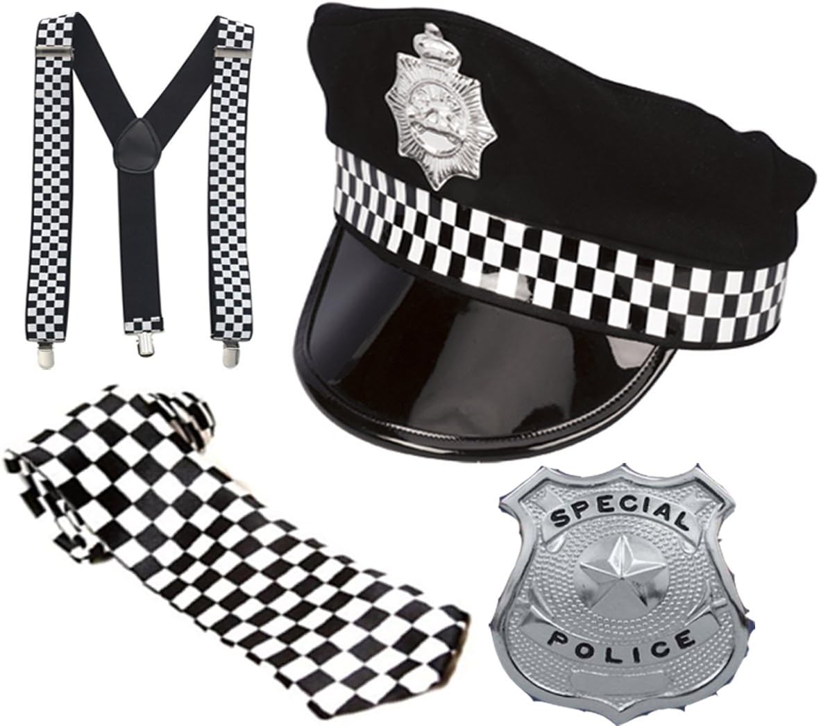 Glossy Look Mens Boys Policeman Set COP Fancy Dress STAG DO Party Police HAT Costume KIT