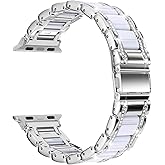 Moolia Metal Band Compatible with Apple Watch Band 38/40/41/42mm Women Rhinestones Resin Wristband Bling Diamond Bracelet for iWatch Series 11 10 9 8 7 6 5 4 3 2 1, Silver/White