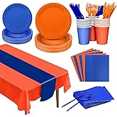 146 Pcs Orange and Blue Birthday Party Favors 12 Set Dragon Party Anime Theme Party Supplies Include Plates Napkin Cup Knife Fork Tablecloth for Birthday Dart War Party Tableware Decoration