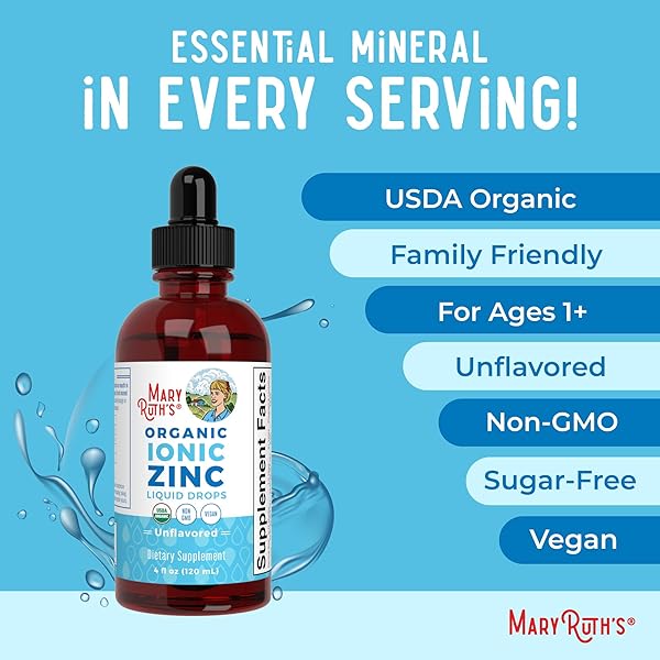 MARYRUTH ORGANICS ZINC SUPPLEMENTS FOR IMMUNE SUPPORT | IONIC ZINC FOR KIDS & ADULTS | LIQUID ZINC SUPPLEMENT | 40 DAY SUPPLY | SKIN CARE SUPPLEMENT | VEGAN | GLUTEN FREE | GLYCERIN BASED | 4 OZ
