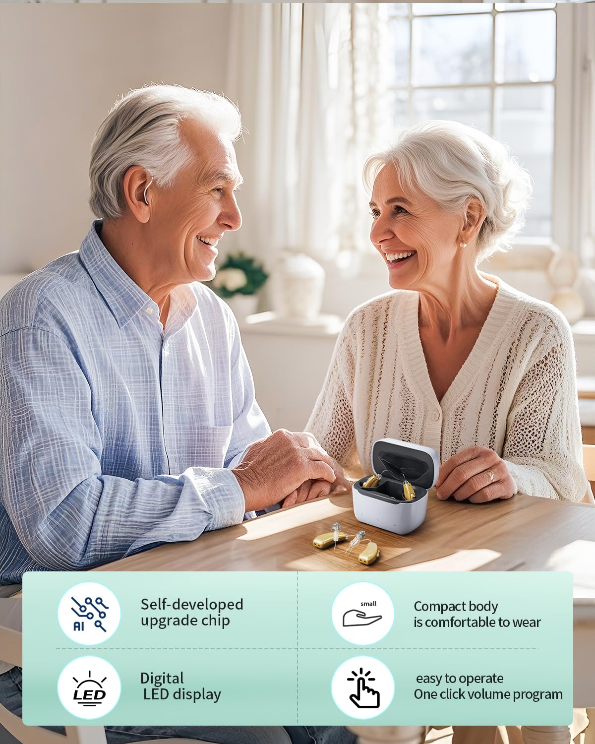 Hearing Aids for Seniors&Adults SIAIME OTC Rechargeable Digital BTE Not Hearing Amplifiers with Intelligent Noise Reduction Volume Control Comfort Design Portable (L+R)