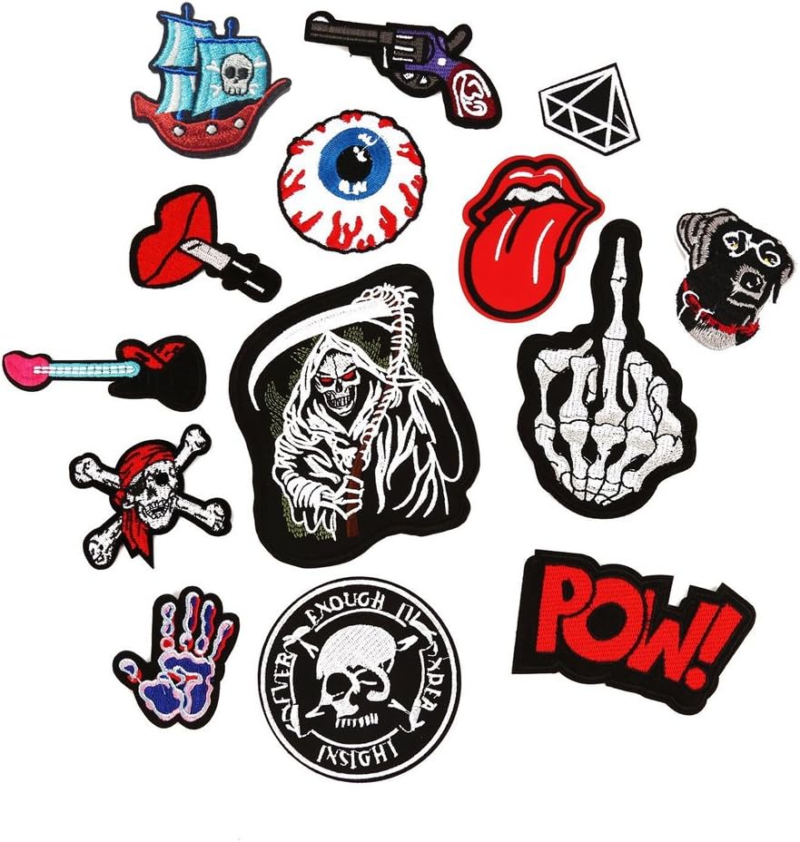 14pcs Eye Patches Skull Patches Iron on Cloth Patch Badge The Dead Appliques Bag Hat Backpack Pants Applique DIY Craft