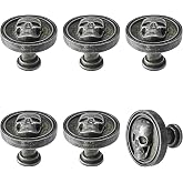BAMI-LEE House 6PCS Vintage Skull Skeleton Cabinet Knobs - Single Hole Zinc Alloy Drawer Pulls for Kitchen, Wardrobes, Bookcases, Dresser, Closets (Ancient Tin)