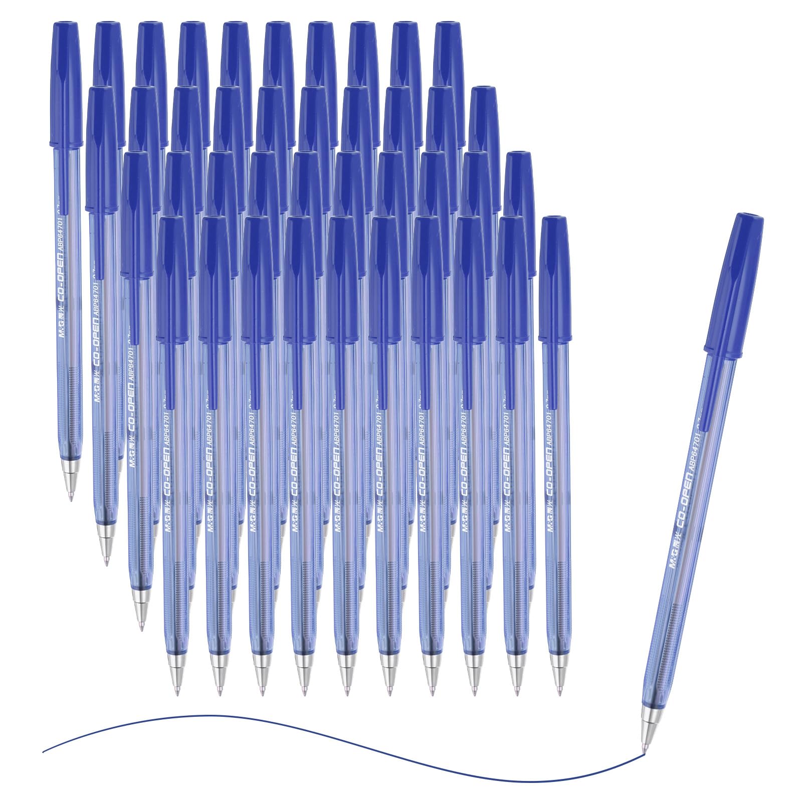 M&G Ballpoint Pen 0.7mm, 40pcs Retractable Fine Point Blue Ink Click Ball Point Pen Writing Supplies for Journaling Home Office Classroom, Clear