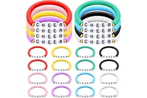 Landical 24 Pcs Cheerleader Gifts Stackable Clay Bead Cheer Bracelets Y2k Heishi Surfer Friendship Bracelets for Girls(Mix Color)