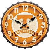 Hanna's Handiworks University of Tennessee NCAA Vintage Bottle Cap Clock | 13&rdquo; Round Rustic Distressed Metal Wall Art- Show Your Volunteers Spirit in Your Man Cave, Dorm, Bedroom, College Apartment