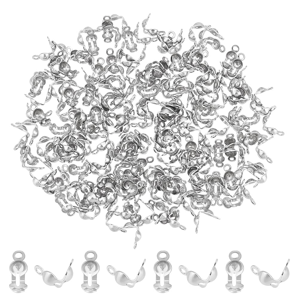 UNICRAFTALE 500pcs Stainless Steel Calotte Ends Open Clamshell Knot Covers Cord Ends Tiny Open Clamshell Crimp Bead Tips Knot Covers End Caps Jewelry Findings for DIY Bracelet Necklace Craft Making