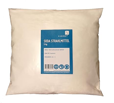 Soda Mineral Strahlmittel 0,1-0,3 mm, 5 kg, optimal für Soda Blaster Strahlpistolen, Strahlsoda (Sandstrahlmittel) zum Backpu
