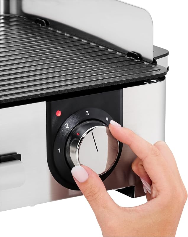 Wmf lono mastergrill, churrasqueira elétrica, 2400 w, superfície antiaderente, regulador de temperatura, 2 placas removíveis, acabamentos em aço inoxidável cromargan, cor prata/preta