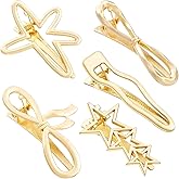 Alpinleux 5 Pcs Metal Sweet Flower Gold Hair Clips Pins, Cute Star Gold Bobby Pins, Snap Hair Clips for Women, Party, Wedding