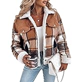 CHICME Womens Plaid Fleece Jacket Long Sleeve Sherpa Lined Winter Jackets Warm Coat