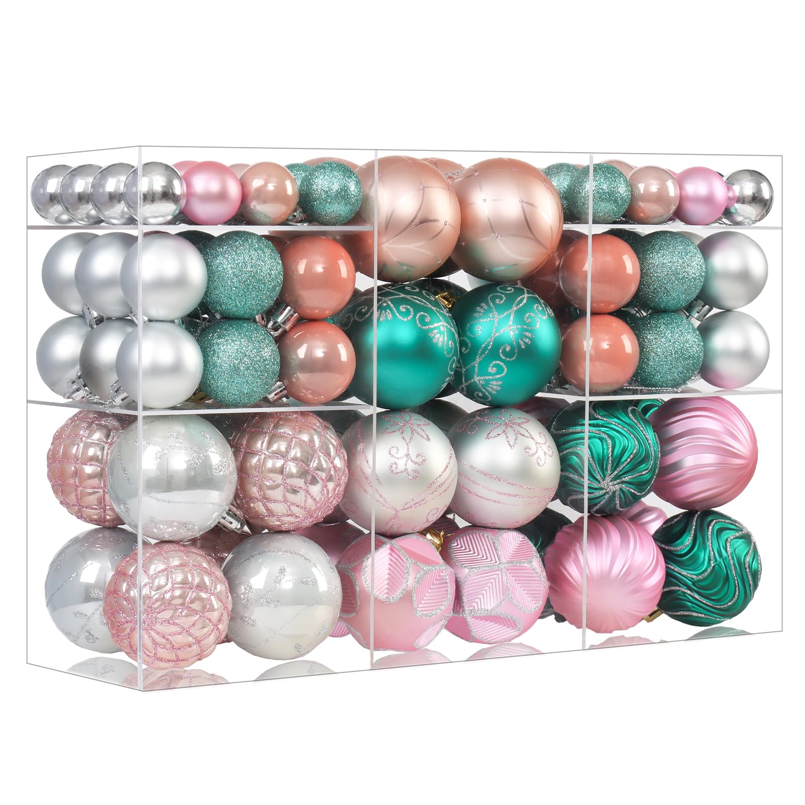 Photo 1 of 100pcs Pink & Green Christmas Balls Ornaments Set, Shatterproof Plastic Christmas Tree Decorations Elegant Multicolor Hanging Ornaments Bulk Indoor Decorations for Holiday Wedding Party (Pink&Green)