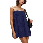 AIHUKOCY Women Polka Dot Sleeveless Square Neck Backless Spaghetti Strap Smocked Flowy Ruched Sexy Mini Cami Dress