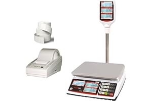 VisionTechShop TVP-30P Price Computing Scale with Pole Display, Lb/Oz/Kg, 30lb Capacity, 0.005lb Readability, NTEP, NSF Certified, LP-50 Thermal Label Printer, 1 Case of Labels LST8060