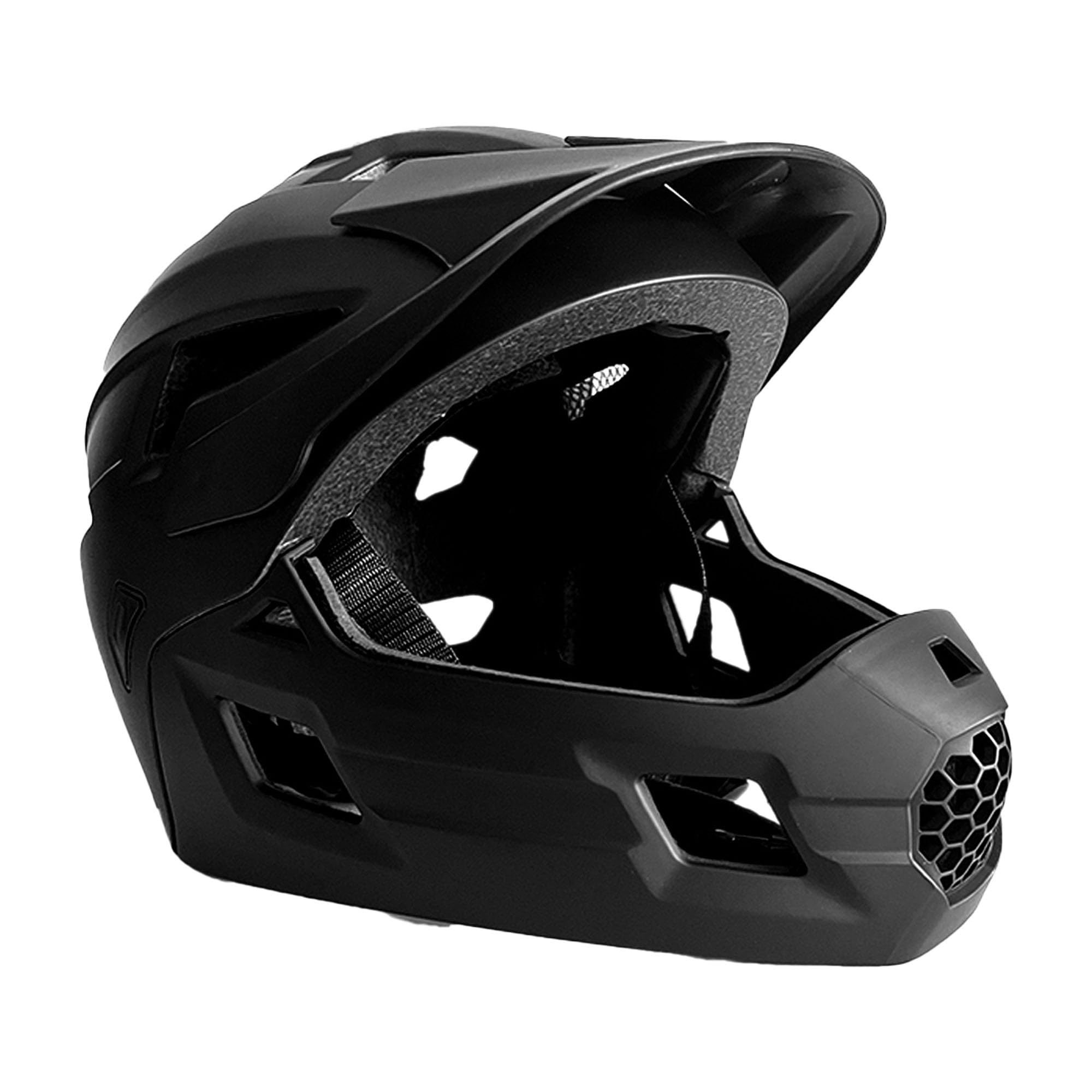 Crazy Safety Black Full Face Helmet | For mountain bike, BMX, skateboard | 2-in-1 kids helmet with removable chin guard | Motocross size M 54-57 cm | Lightweight and ventilated