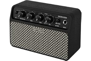 STRICH DSP Mini Electric Guitar Practice Amplifier, 2 x 5W Dual-Speaker Desktop Amp with Clean/Distortion, 3-4H Battery, 3.5m