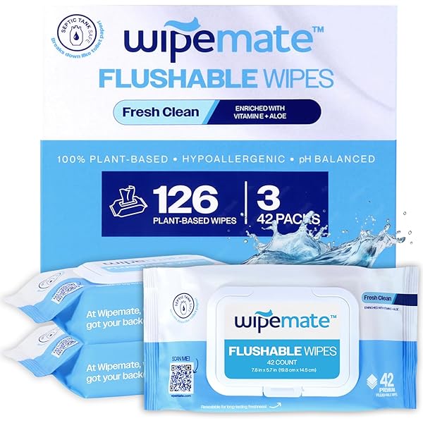 WIPEMATE ULTRA FLUSHABLE BUTT WIPES, SOOTHING VITAMIN E...