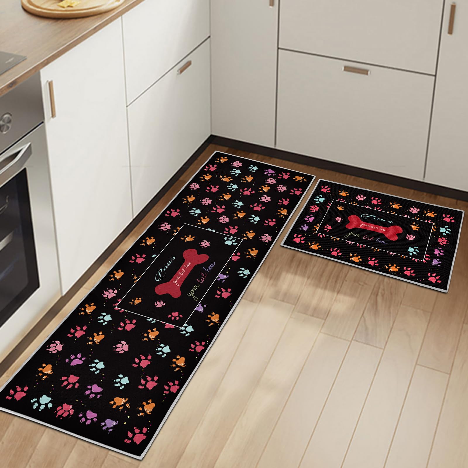 HSGLGNA Kitchen Rugs Runner Set of 2 Anti Fatigue Kitchen Floor Mat for Home Decoration Office Waterproof Non Slip Kitchen Rug Set Comfort Standing Mats (Paws, 40x60+40x120cm) — image 1