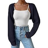 SECRETEYARD Women's Long Sleeve Open Front Knitted Crop Cardigan Drop Shoulder Knit Bolero Shrug Sweater