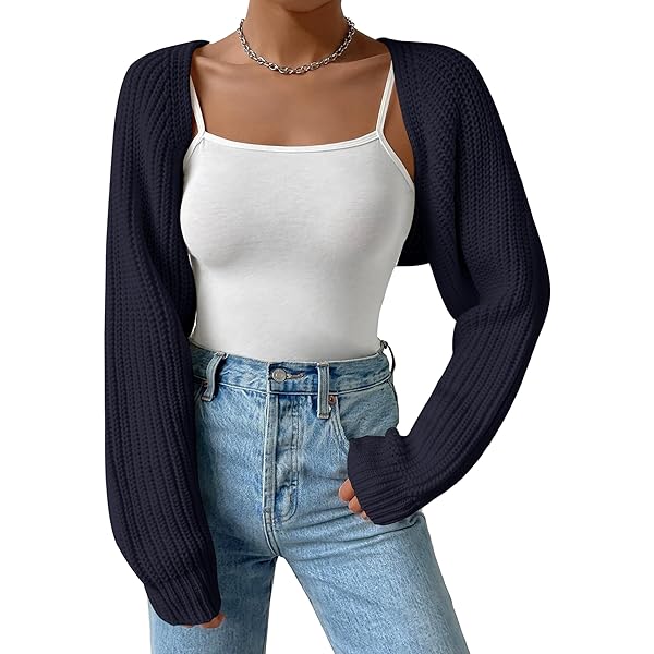Cropped Bolero Shrug Cardigan for Women Y2K Open Front Ribbed Knit