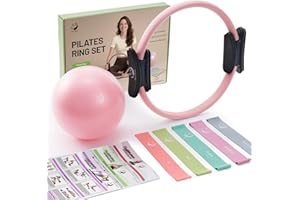 Slim Panda Pilates Ring with padded handles, resistance bands, and a ball in a carry bag
