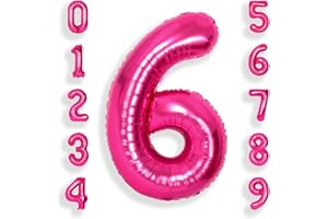 SUWEN 40 Inch Hot Pink Large 6 Number Balloons Big Foil Helium Number Balloons 0-9 Jumbo Happy 6th Mylar Birthday Party Decorations for Girl Anniversary Party Supplies