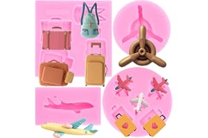 Mujiang Airplane Silicone Molds Airplane Propeller Fondant Mold Travel Luggage Bag Mold for Sugar Craft Cake Decoration Cake 
