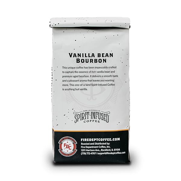 FIRE DEPARTMENT COFFEE – VANILLA BOURBON COFFEE – GIVES BACK TO FIREFIGHTERS – VANILLA BEAN BOURBON INFUSED – GROUND MEDIUM ROAST – NON-ALCOHOLIC – ROASTED IN THE USA – VETERAN OWNED – 12 OZ