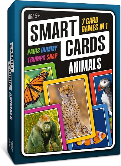 Smart Cards Animals 7 Games in 1 Travel Card Game 50 Cards 1-8 Players