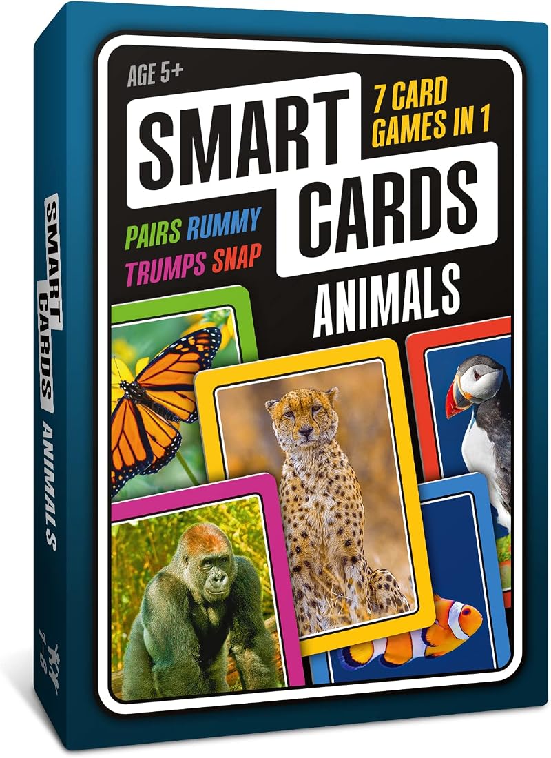 Smart Cards Animals 7 Games in 1 Travel Card Game 50 Cards 1-8 Players