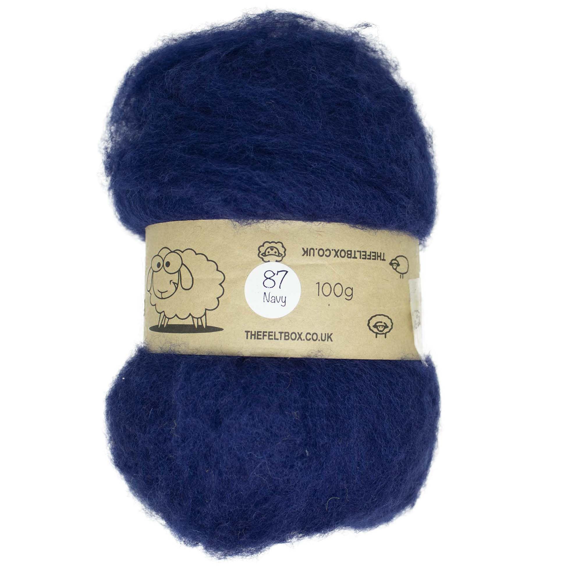 The Felt Box Felting Wool – Navy Blue 100 g | Carded Batts for Needle & Wet Felting, Core or Finishing Projects – #87 Navy
