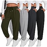 Sweetyweee 4 Pack Women's Plus Size Sweatpants Drawstring Loose Fit Joggers Comfy Casual Athletic Yoga Pants with Pockets