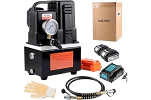 HZLZRZ Electric Hydraulic Pump Power Pack, Single Acting 110v/120v 10000 psi,Unit 2 Stage(1st Stage/290 Psi, 2nd Stage/10,000 Psi), One Way Mini in Battery Version, no Need to Plug in
