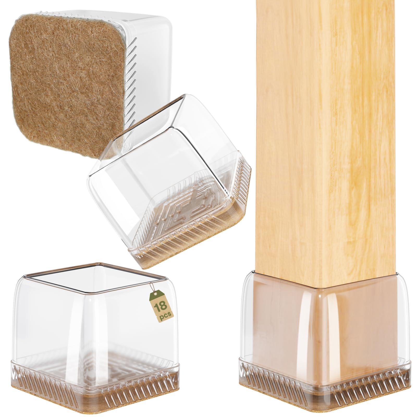 Euqvunn 18pcs Square Chair Leg Floor Protectors, Floor Protectors for Furniture Legs, Rectangle Stool Leg Covers with Felt Pads, Chair Leg Caps to Protect Hardwood Floors, 35-40mm