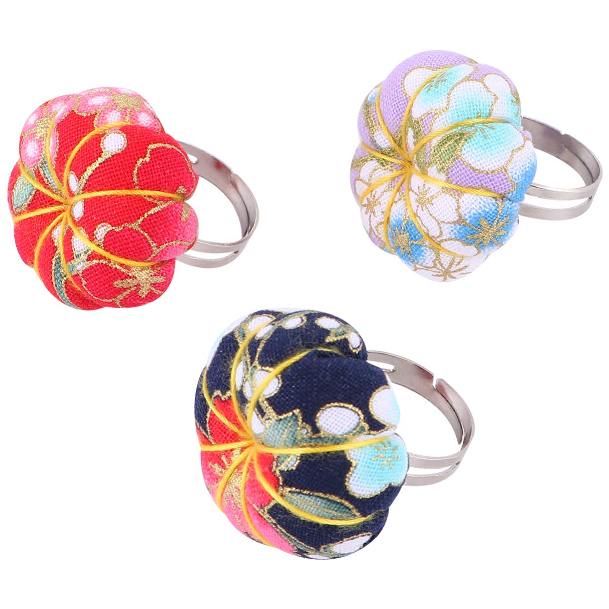 Healifty 3PCS Pin Cushions Ring Adjustable Pin Cushion Finger Pincushion Pumpkin Pin Cushions Pin Cushion for Manual Sewing Random Color
