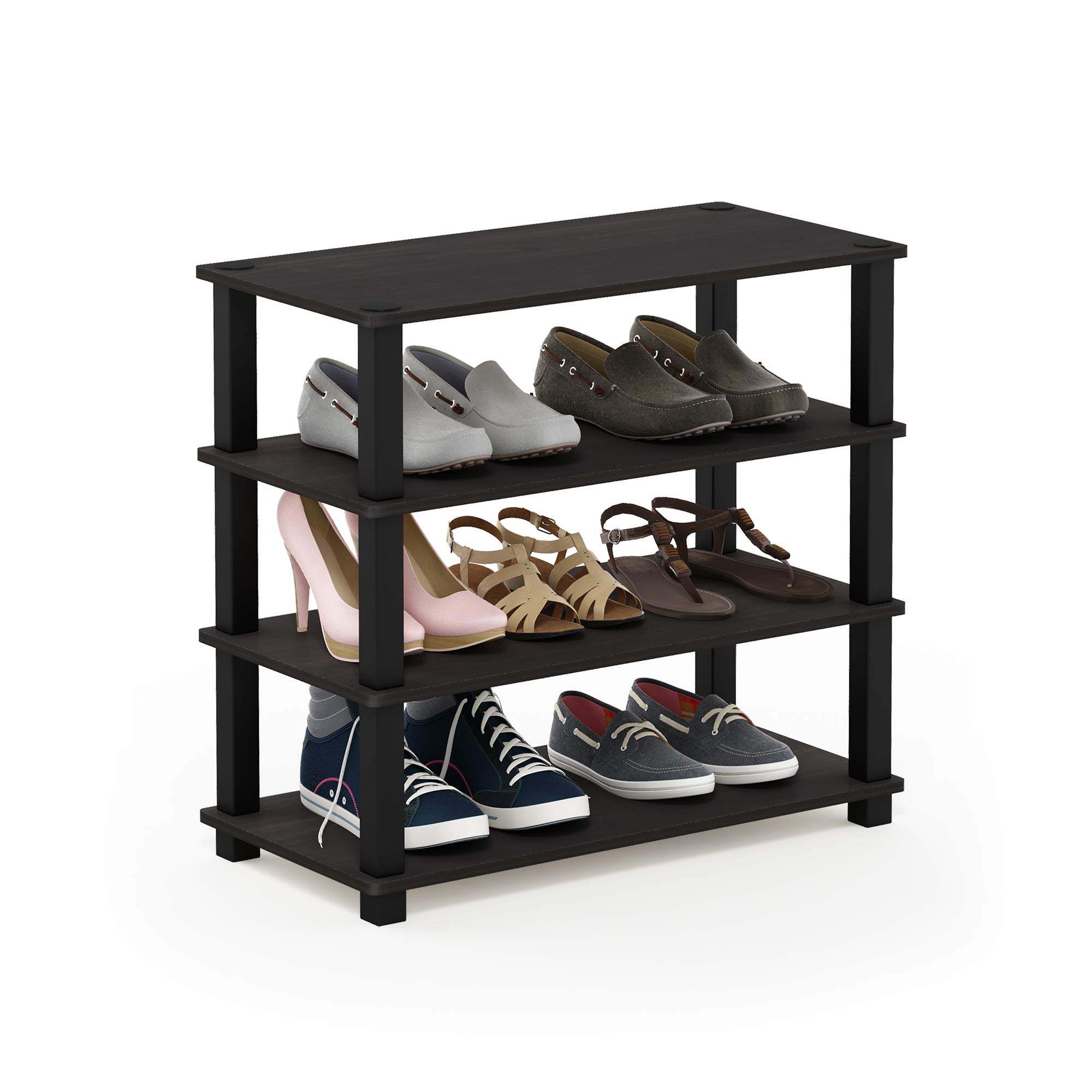 Furinno TURN-S-TUBE Shoe Rack, 4-Tier Shoe Organizer, Shoe Storage, 11.6 x 23.6 x 22.3, for Closet Entryway, Office, Garage, Espresso/Black