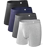 DAVID ARCHY Men’s Bamboo Rayon Boxer Briefs with Fabric Covered Waistband, Breathable Cooling Support Pouch Underwear 4 Pack