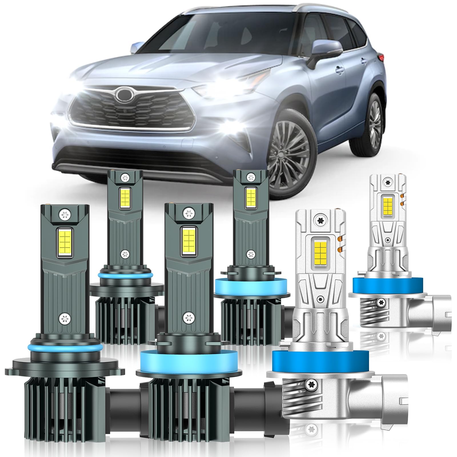 Photo 1 of ZSTOPCL Fit for Toyota Highlander 2014-2022 Light Bulbs, High/Low Beam Fog Light Bulbs Combo, 800% Brightness, 6000K Cool White, Plug and Play, Pack of 6