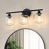 Smplhavn 2025 Upgraded Black Bathroom Vanity Light 3-Lights Bathroom Light Fixtures Over Mirror with Glass Shade 25 inch Wall