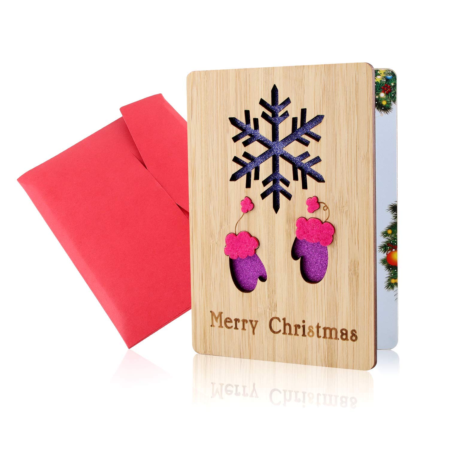 Handmade Bamboo Card, Greeting Cards, Merry Christmas Cards, Real Bamboo Wood Greeting Card, Perfect Holiday Card, Happy Holiday Card Suitable for Sending Christmas Greetings(Snowflake