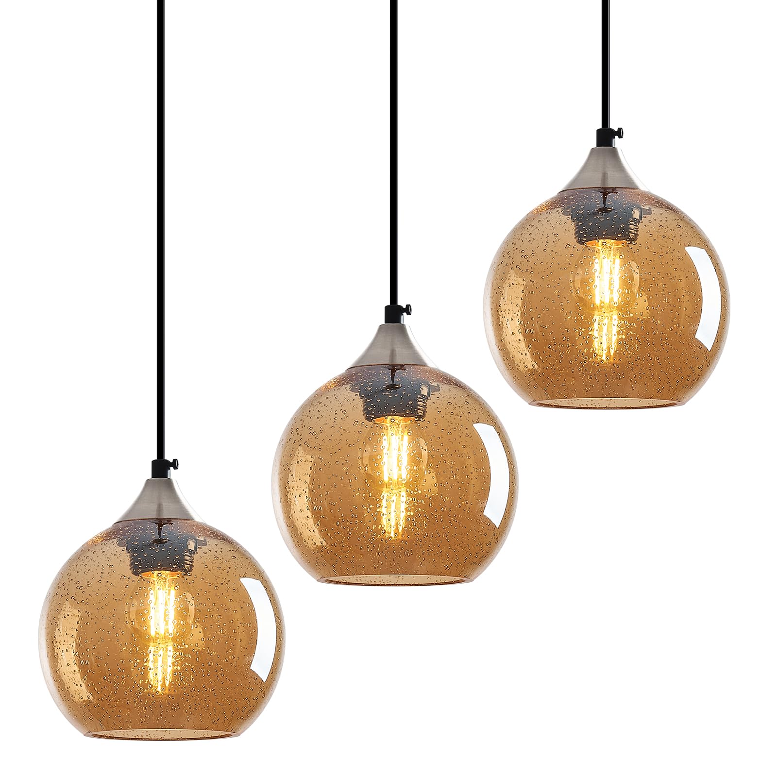 Photo 1 of LBSQJ Amber Glass Pendant Lights Kitchen Island Globe Pendant Light Fixtures Modern Pendant Lighting for Bedroom Living Dining Room Light Fixture (5.9 in, 3 Pack)