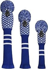 Scott Edward Knitted Golf Club Head Covers 3Pcs Set Driver Fairway Hybrid Blue view 2