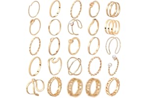 ONESING 18-31 Pcs Knuckle Rings for Women Stackable Rings Sets Vintage Joint Finger Rings Gold Rings Set for Women Men Hollow Carved Flowers Crystal Rings