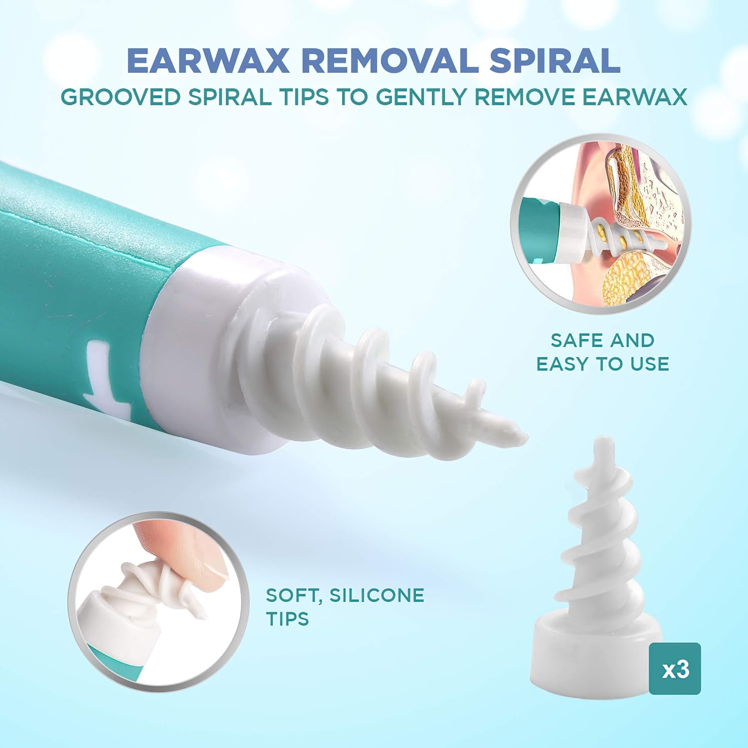 ProClinic Ear Wax Removal Kit with Syringe, Spiral Tool and 3 x Soft Silicone Tips, White, 8 Count (Pack of 1) - Image 4