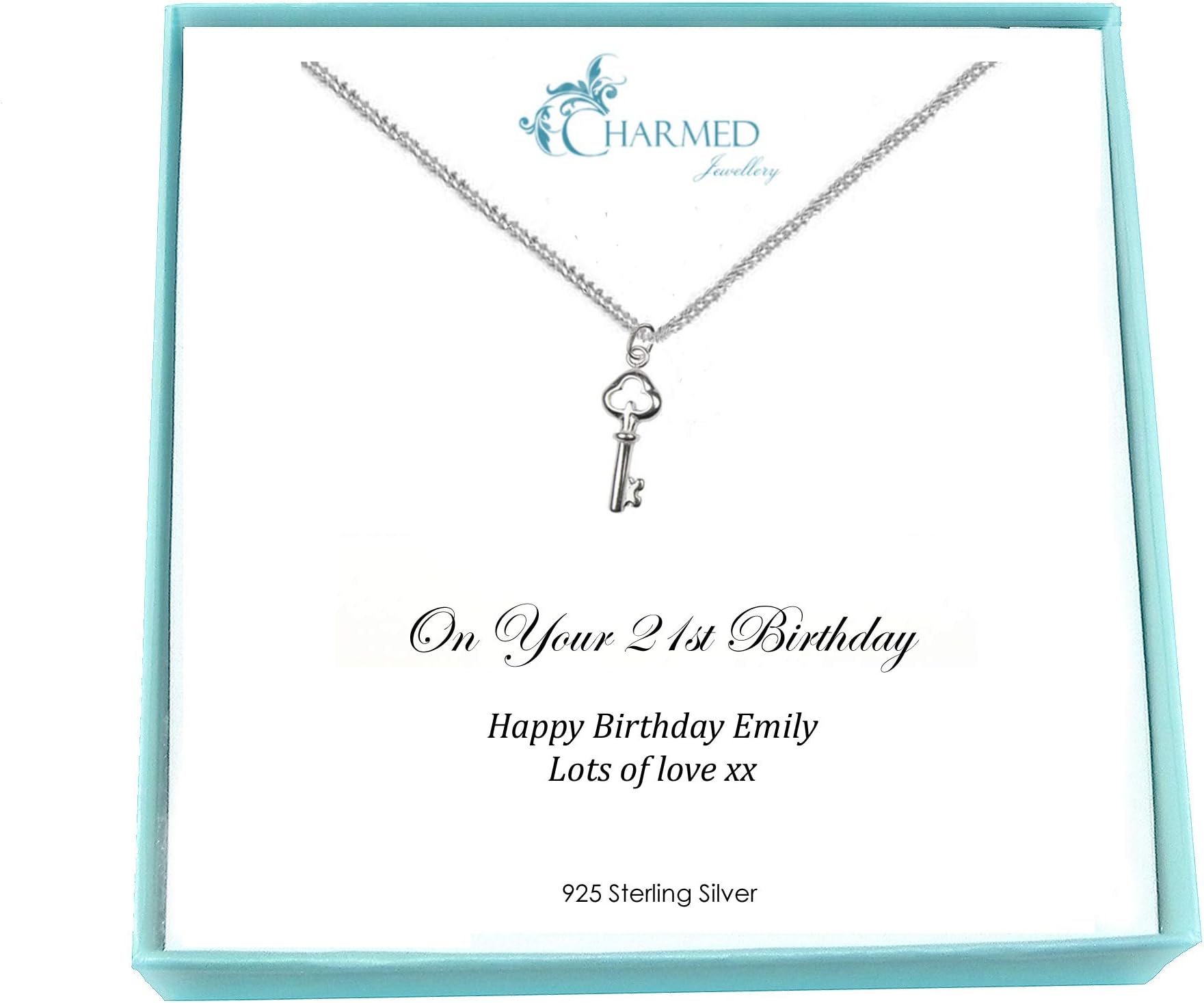 SanaBelle™ On Your 21st Birthday 925 Sterling Silver 21 Key - Personalised with a message of your choice