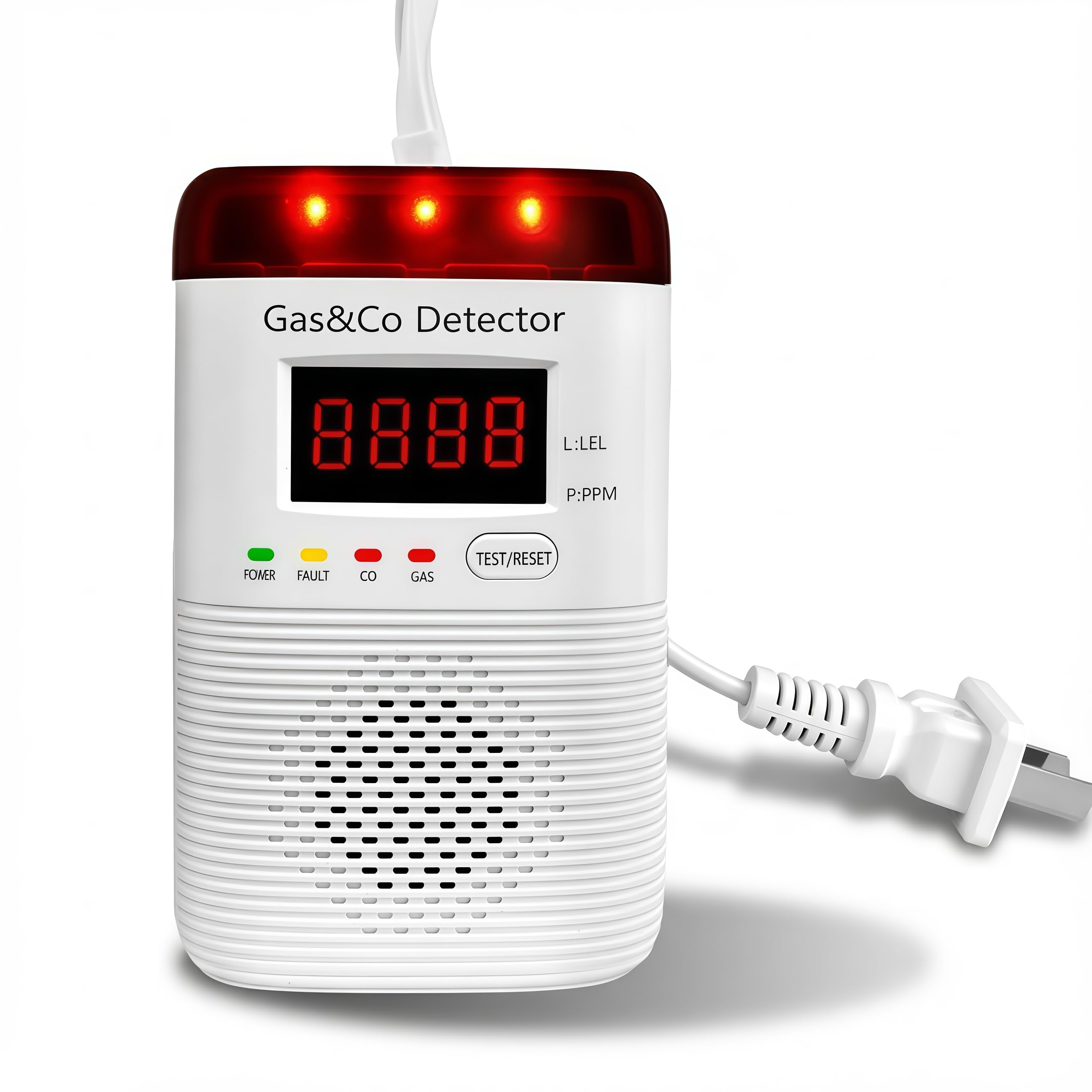 Photo 1 of 2 in 1 Gas and Carbon Monoxide Detector Plug in with Long Power Cord 85db Alarm Digital Display for Home Kitchen Basement Garage No Drill Wall Mount Installation