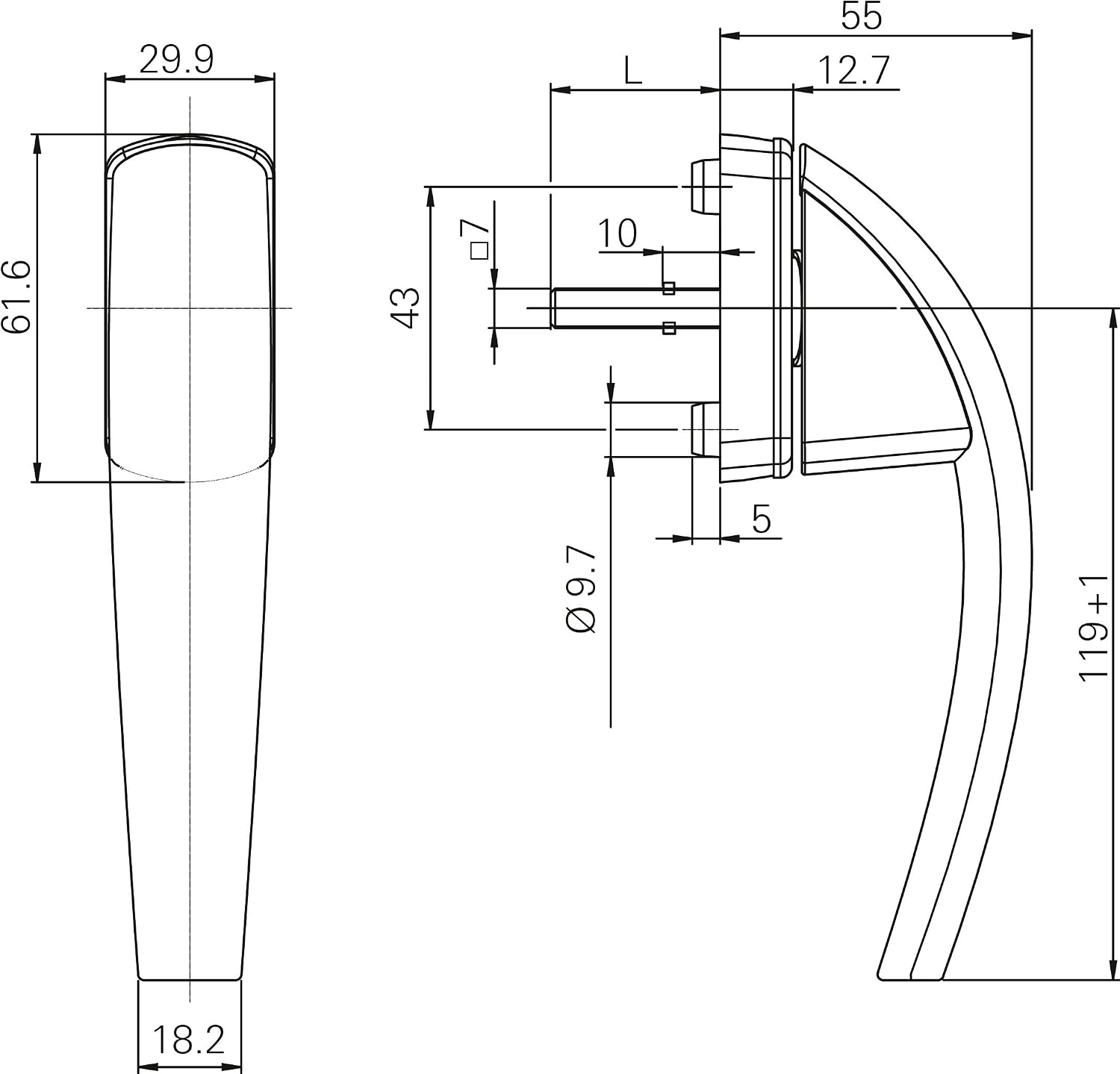 Window Handle Roto Swing Natural Silver with Screws Square Pin 7 x 43 mm - Image 3