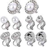 Cubic Zirconia Clip on Earrings for Women, Silver Comfortable Non Pierced Earrings Stud for Wedding Competitions Dance Party
