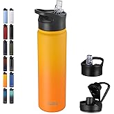 HASLE OUTFITTERS Insulated Water Bottle 22 oz Double Wall Stainless Steel Water Bottle Wide Mouth with Straw Lid & Spout Lid Keeps Cold or Hot(Yellow Orange Gradient,1)