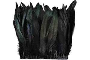 Daieeparty Black Rooster Feather Trim 8-10inch 2.15Yards Natural Large Rooster Tail Feathers Fringe Trim for DIY Sewing Craft Party Clothing,Cape Shawl,Wings,Halloween,Wedding Decoration